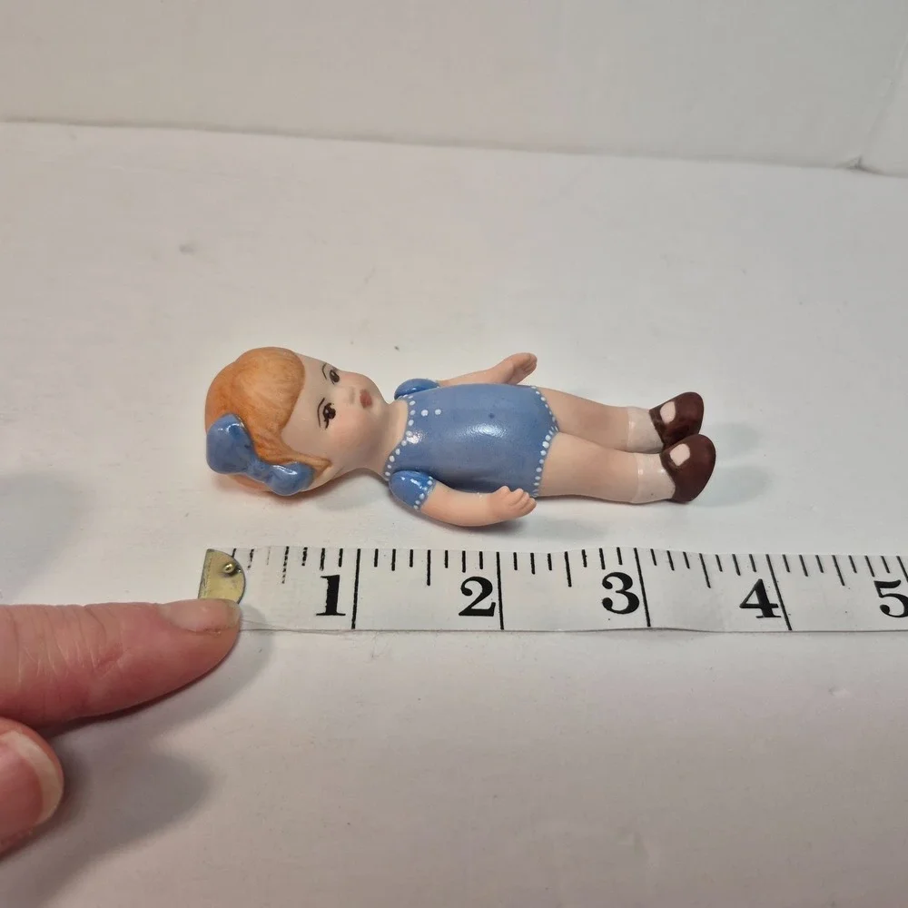 Bisque Doll Jointed Arms Reddish Light Brown Hair Blue Bow/Dress 4.5